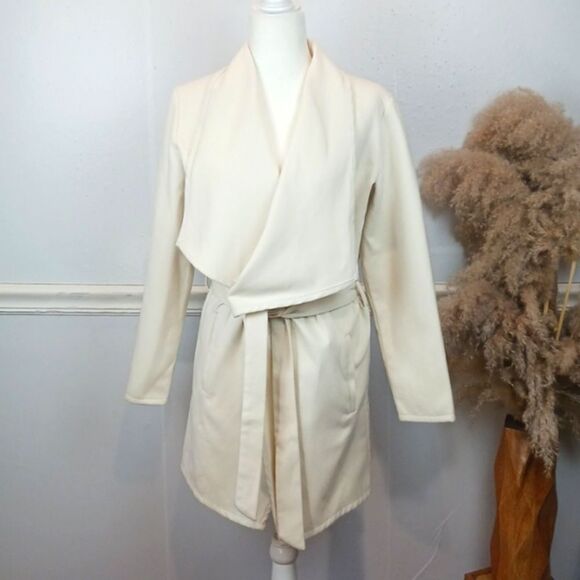 FASHION NOVA Women's Manhattan Ivory wrap faux wool coat sz S - Picture 2 of 14